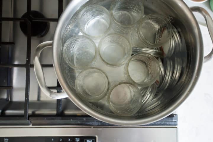 Canning jars & lids in a large pot of boiling water.