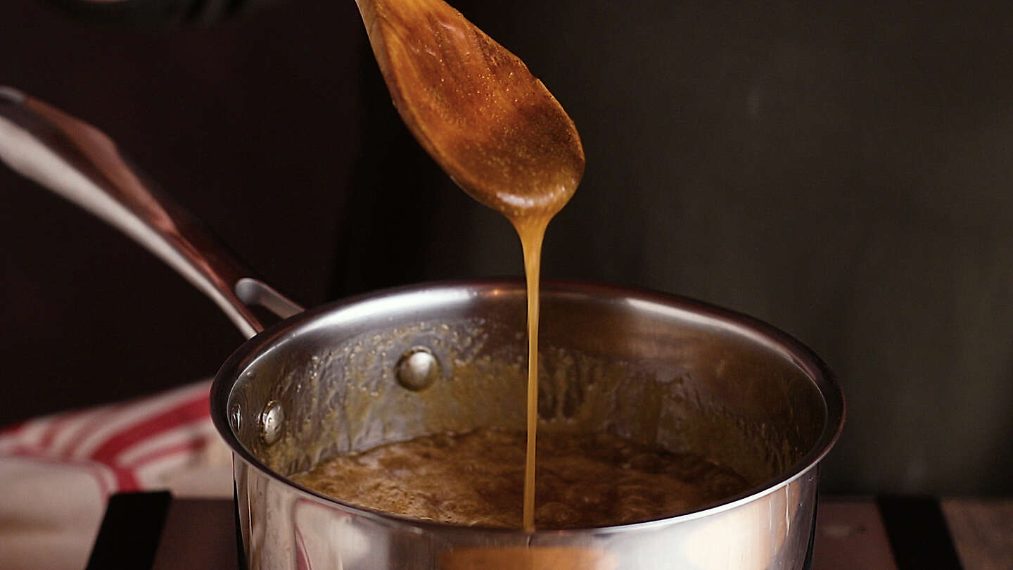Thickened brown sugar sauce for apple dumplings.