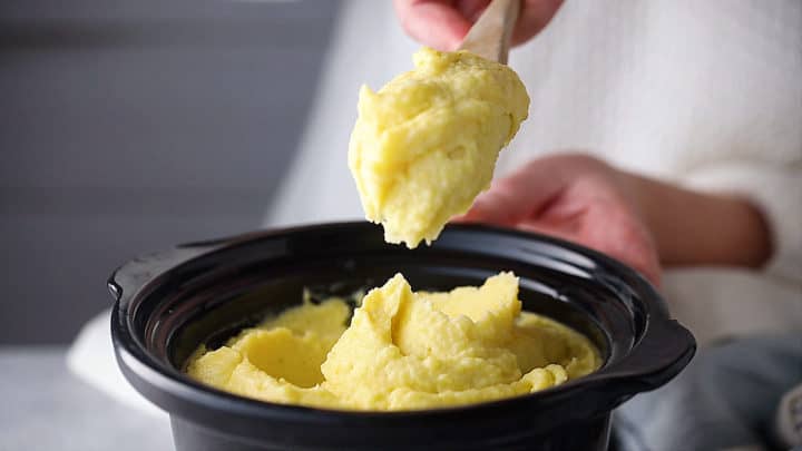 Serving make-ahead mashed potatoes from a crockpot.