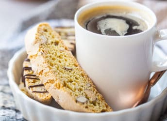 Biscotti cookies served with a cup of espresso.