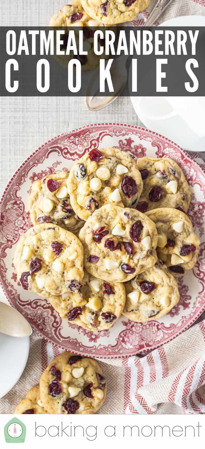 Oatmeal cranberry cookies overhead image with text.