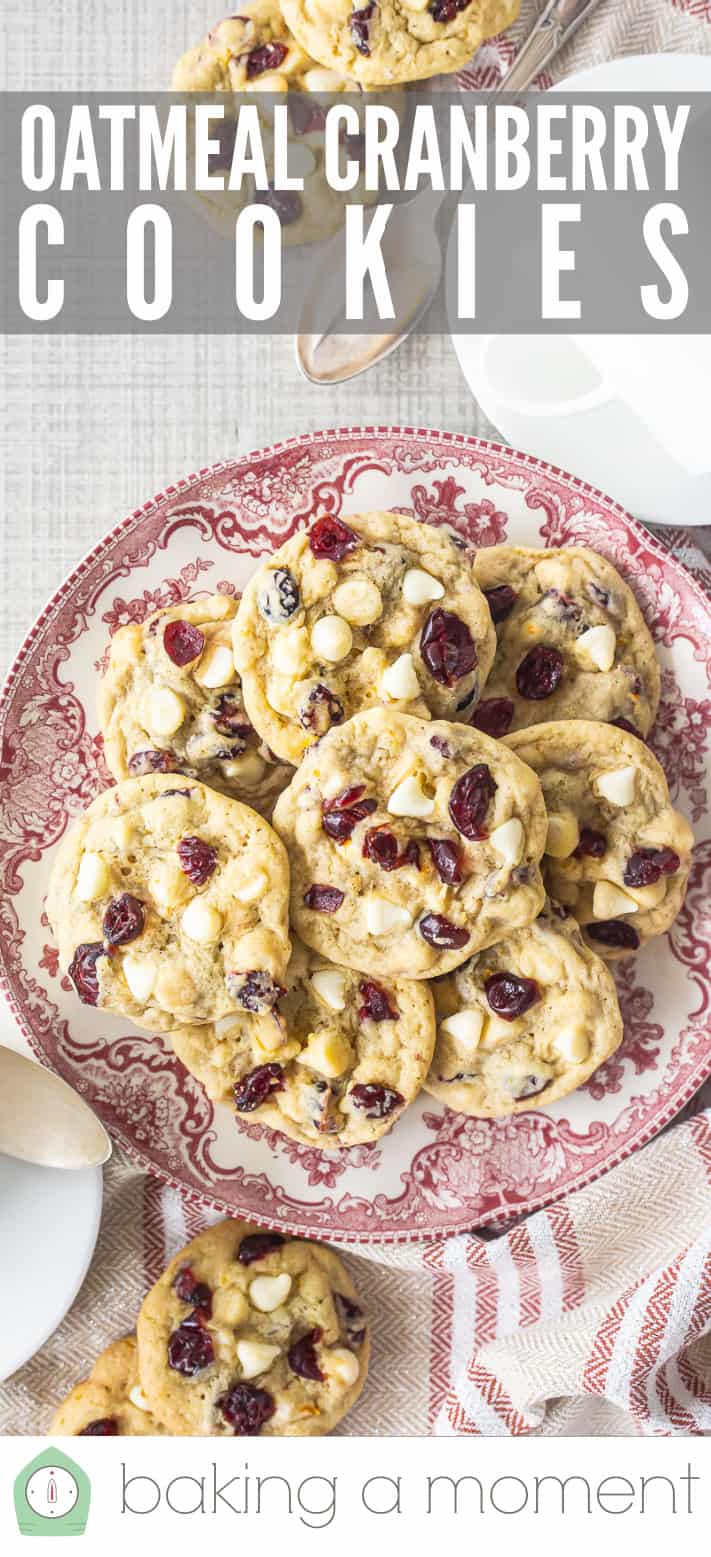 White chocolate cranberry cookies overhead image with text.