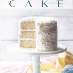coconut cake on white cake stand