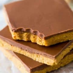 no bake peanut butter bars topped with chocolate