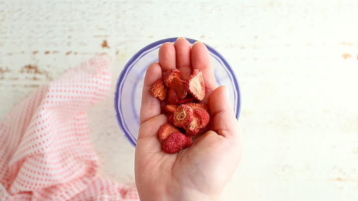 A handful of freeze-dried strawberries.