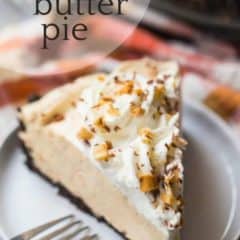 peanut butter pie slice on small white serving plate