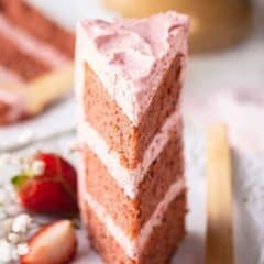 slice of strawberry cake on white plate