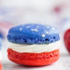 Red, white, and blue macaroon topped with stars.