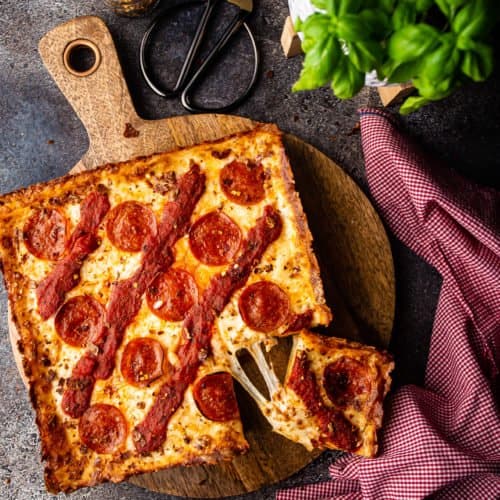 Detroit-Style Pizza: Thick, pillowy, & so cheesy! -Baking a Moment