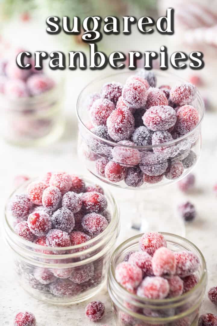 Sugared cranberries recipe prepared and served in glass bowls.