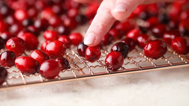 Fresh cranberry sticky to the touch.