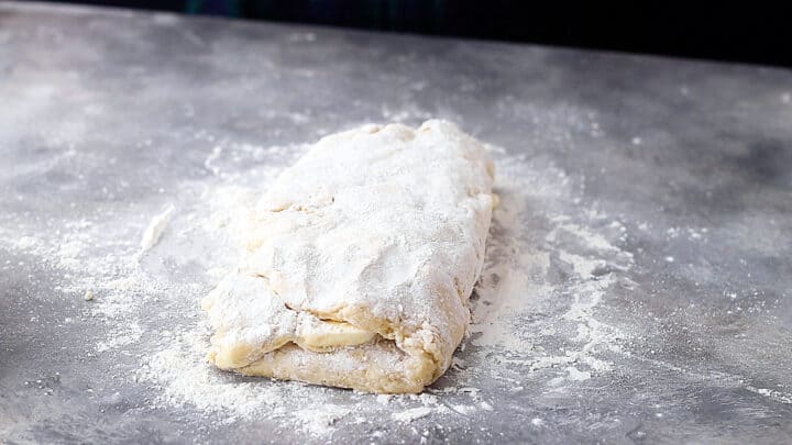 Croissant dough, folded into thirds.