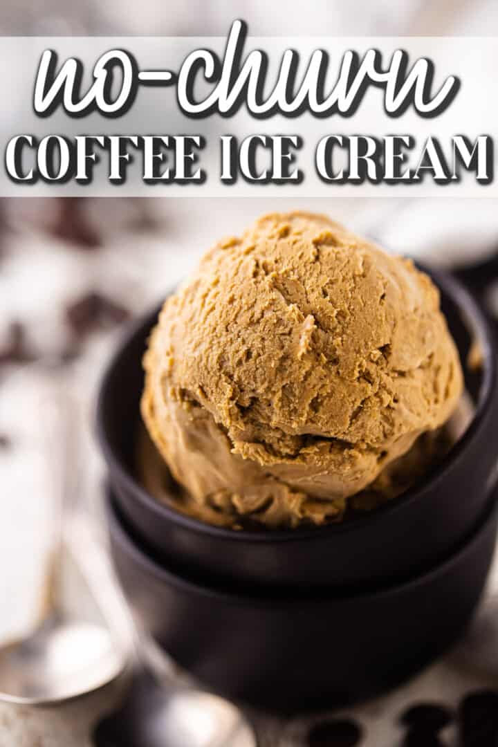Coffee ice cream recipe, prepared and served in a small bowl with vintage silver spoons.