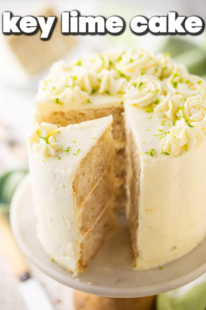 Key lime cake, baked and frosted with Key lime cream cheese icing.