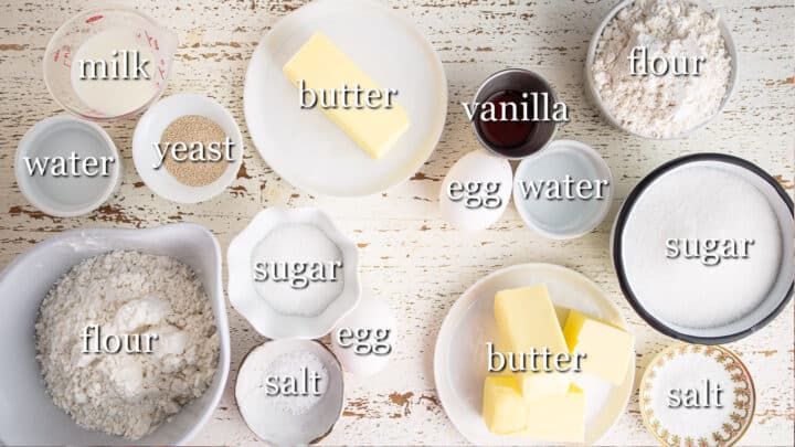 Gooey butter cake ingredients with text labels.