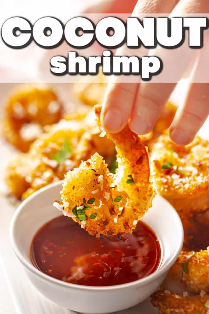 Dipping coconut shrimp recipe in sweet chili sauce.