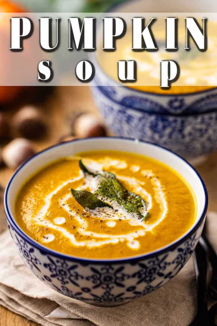 Pumpkin soup recipe with sage brown butter and a touch of cream.