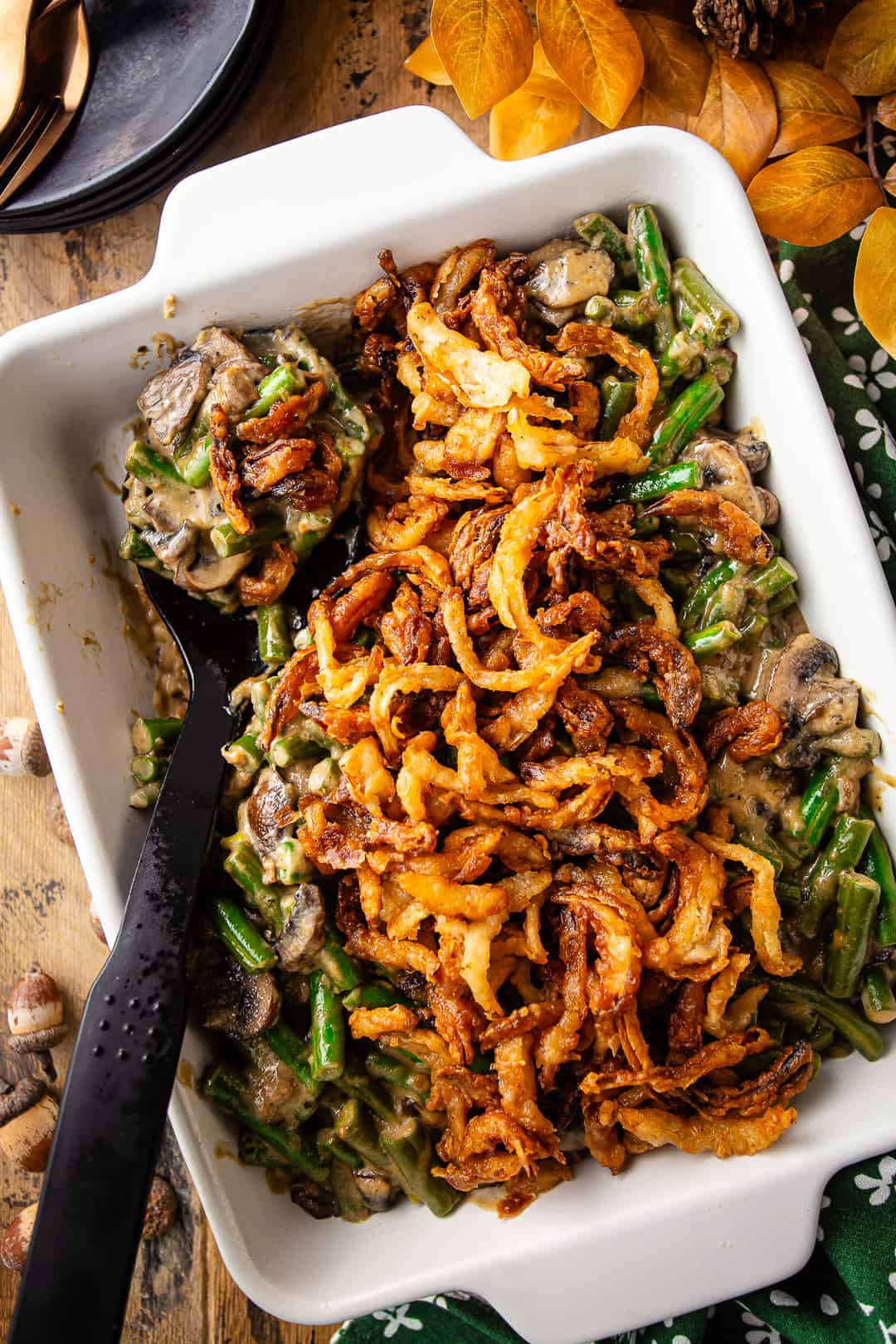 Better than French's green bean casserole recipe, with crispy onion topping.