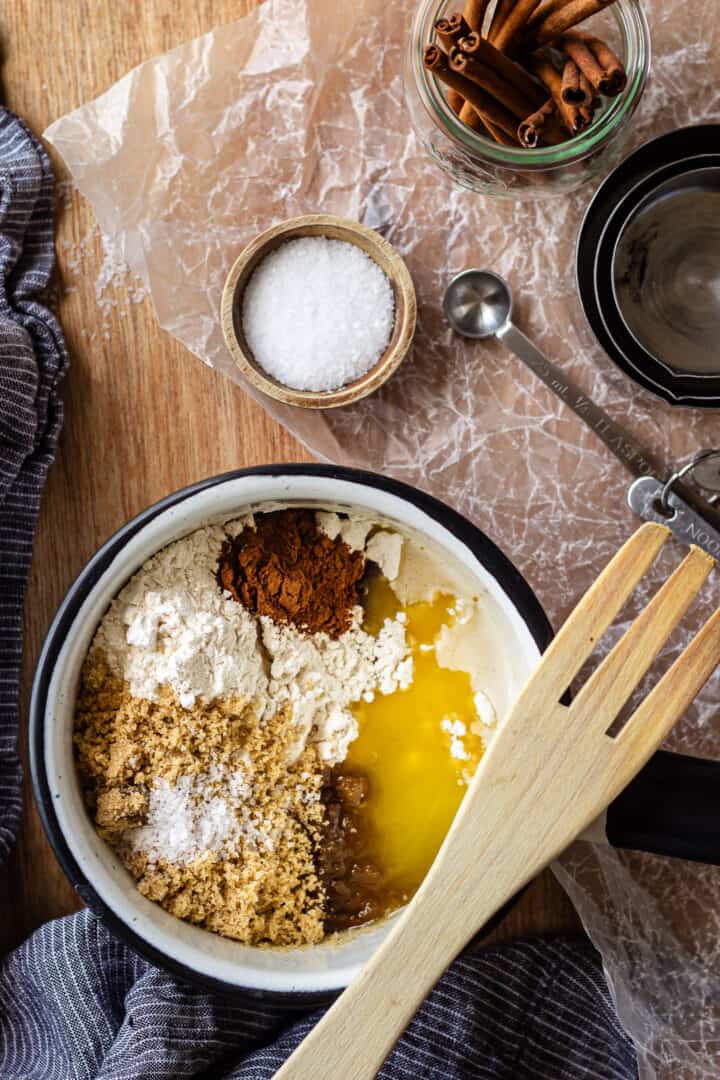 Making streusel topping with pantry staples.