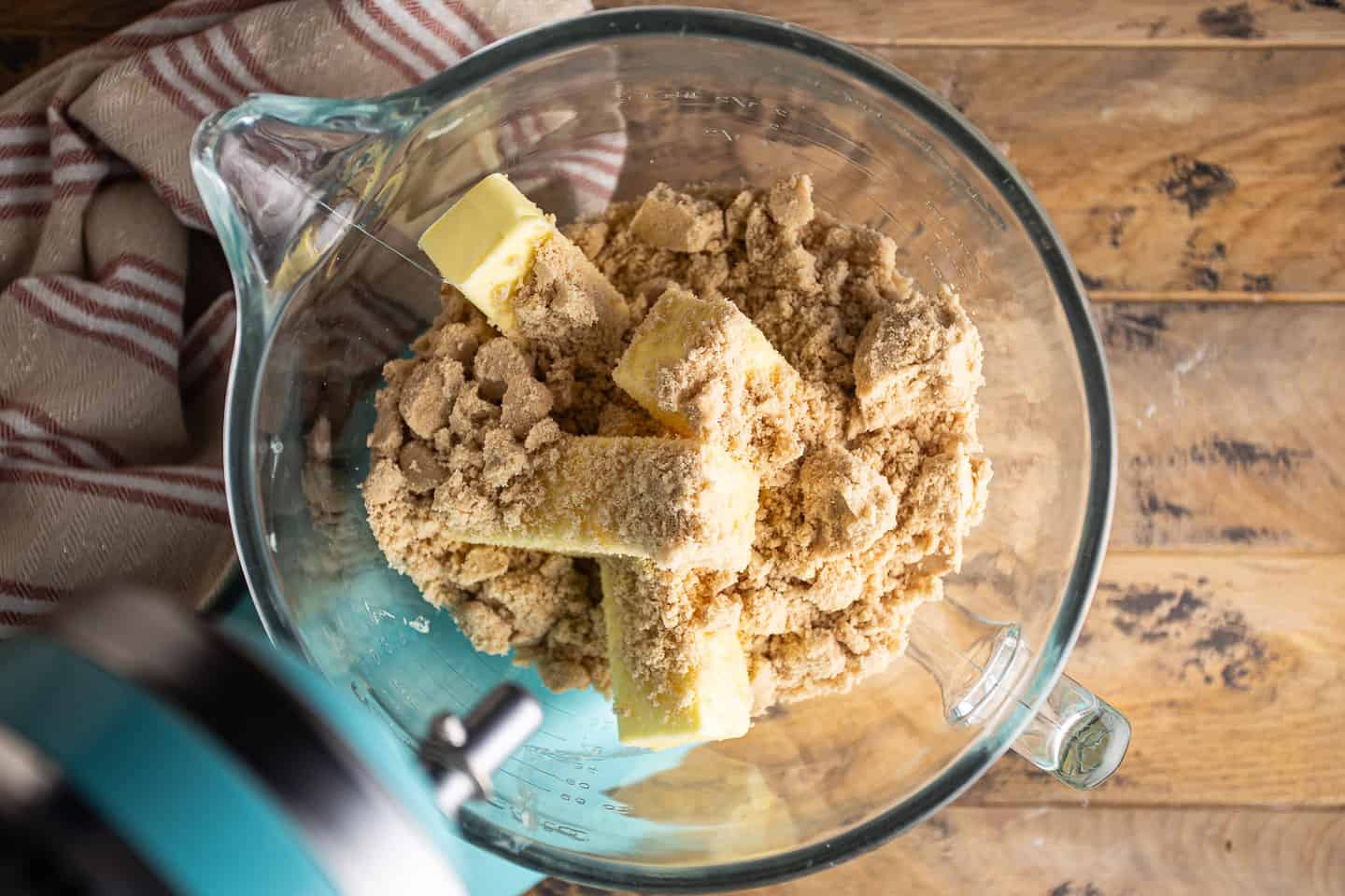 Butter and light brown sugar, in the bowl of an electric mixer.