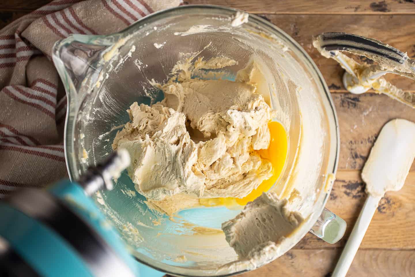 Butter and brown sugar, creamed together until fluffy, and one egg.