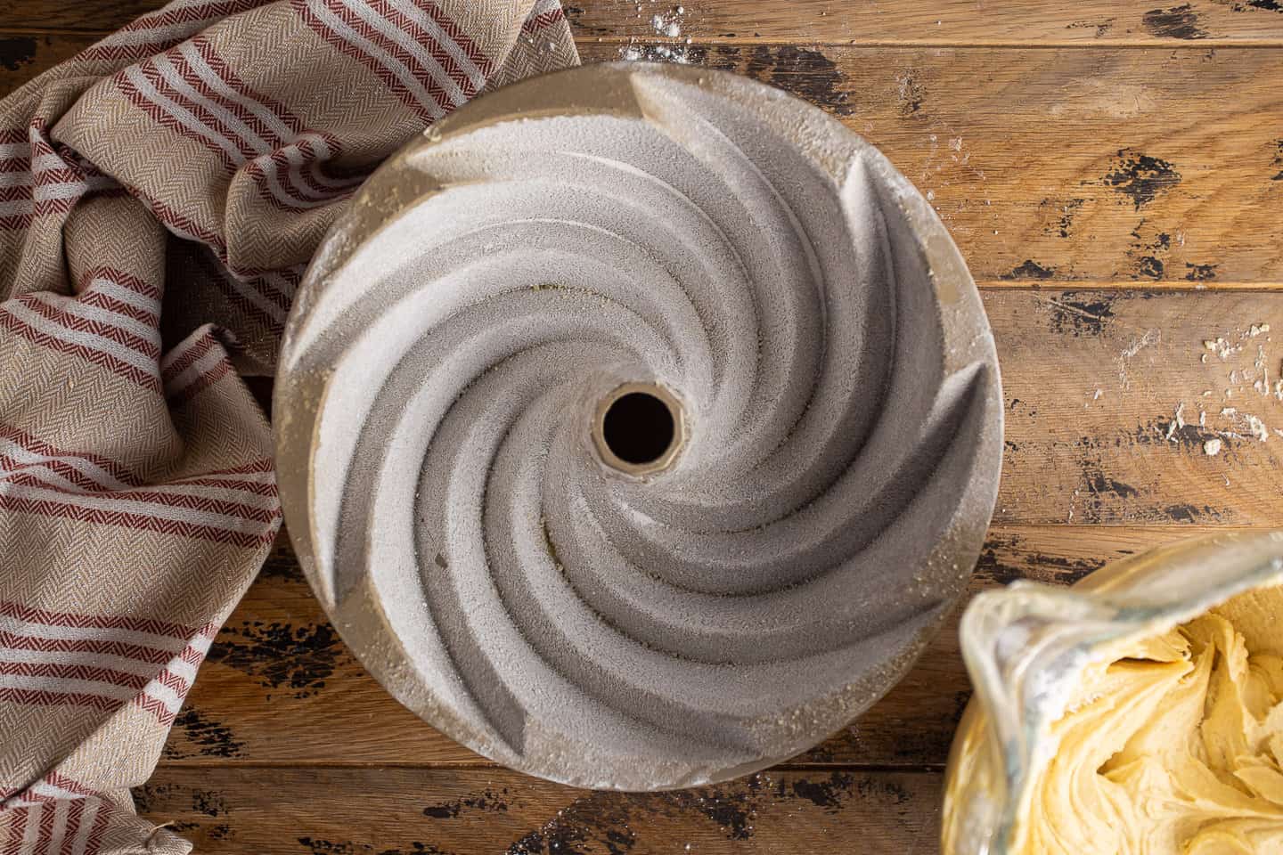 Liberally greased and floured bundt pan.