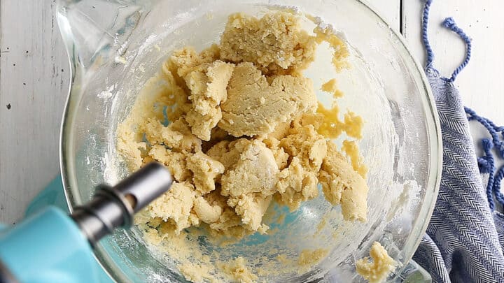 Stiff no-spread sugar cookie dough, in a large mixing bowl.