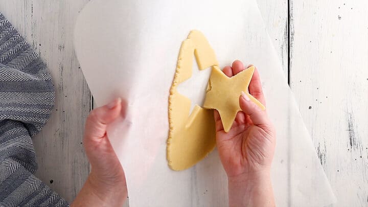Peeling unbaked cookie from parchment.