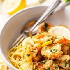 Shrimp scampi recipe prepared with garlic, lemon, and parsley.