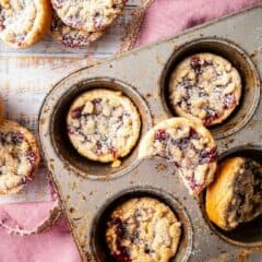 Raspberry jam tarts baked in a cupcake pan.