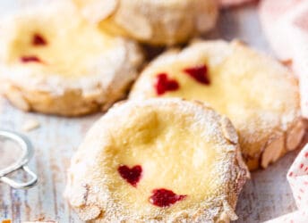 Cheese Danish with raspberry hearts.