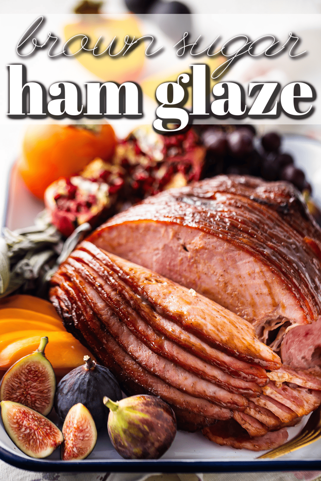 Ham glaze brushed on a spiral sliced ham and baked in the oven.