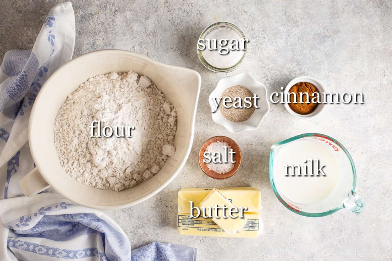 Ingredients for making cruffins, with text labels.