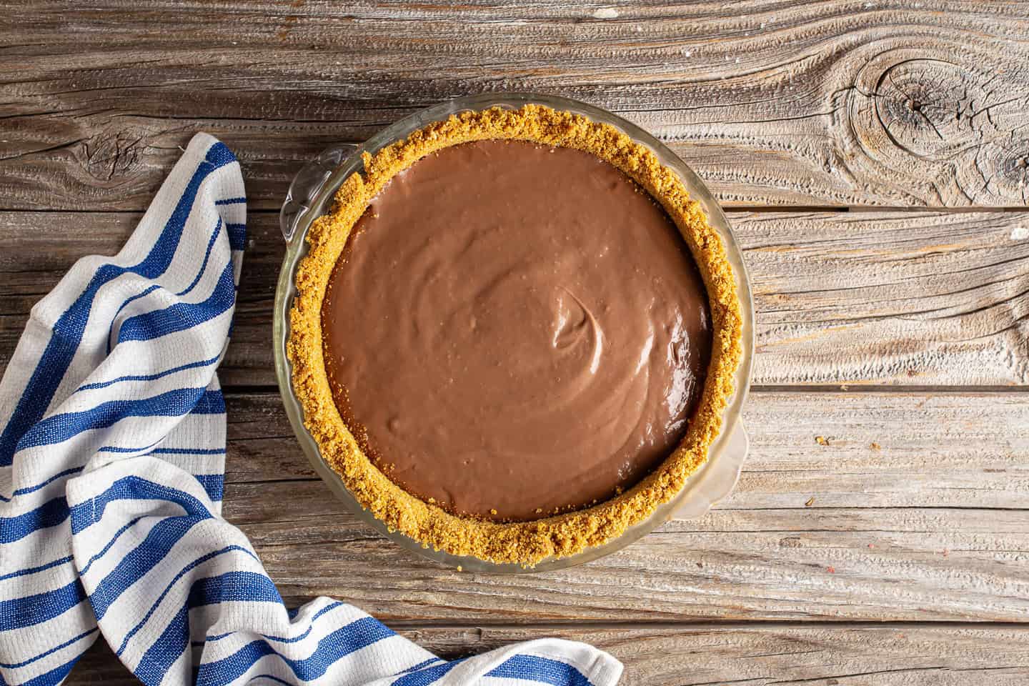 Homemade chocolate pudding in a Graham cracker crust.