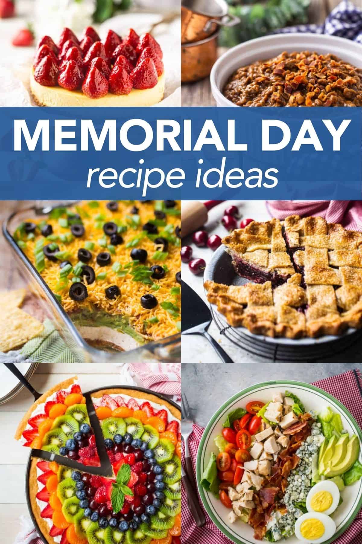 collage of Memorial Day recipes with text overlay.