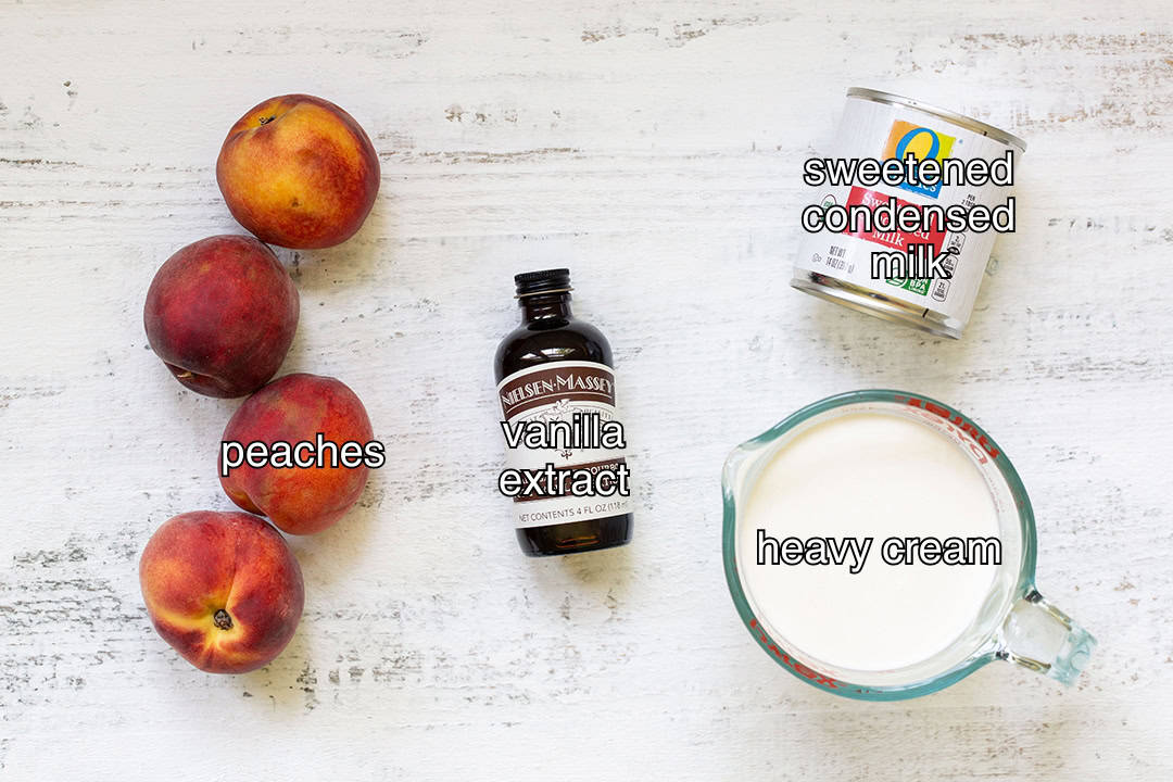 Ingredients for peach ice cream recipe