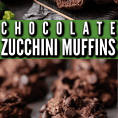 Image collage with a text banner that reads "Chocolate Zucchini Muffins."