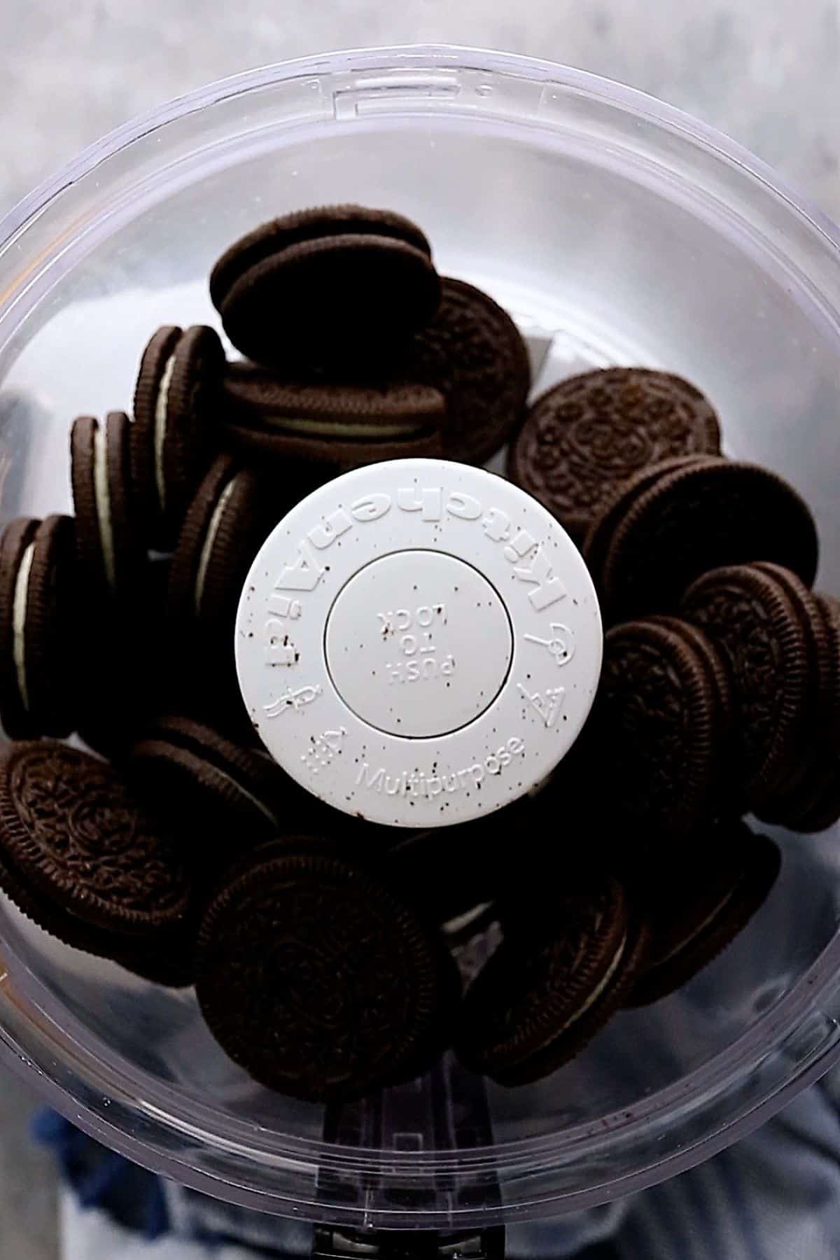 whole oreo cookies in a food processor.