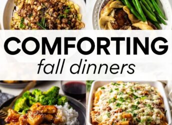 collage of 4 dinner recipes with overlay text.
