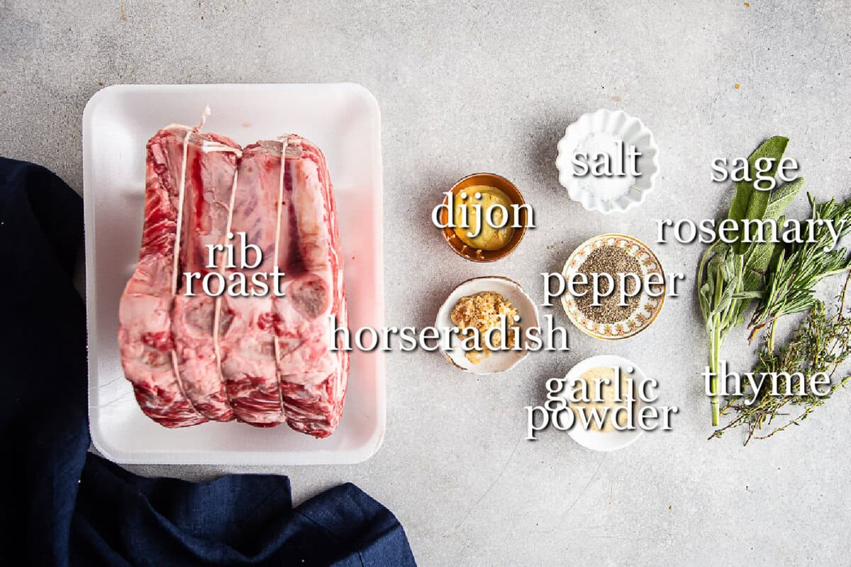 Rib roast ingredients on a white background.
