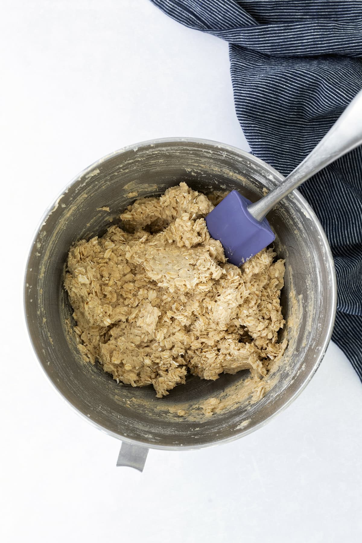 Cookie batter in a stand mixer bowl