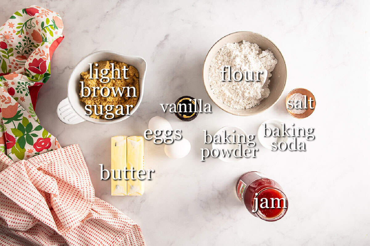 Ingredients for berry blondies in separate containers.