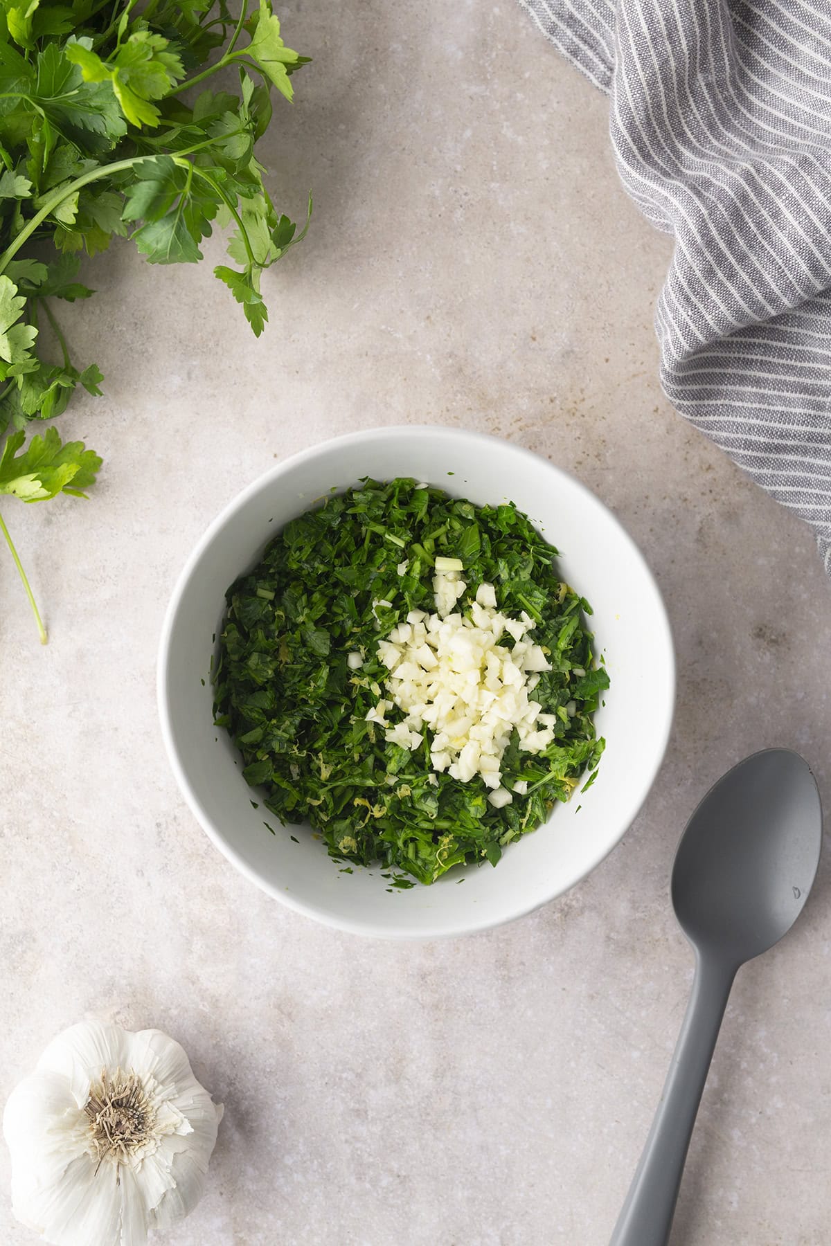 Garlic added to bowl