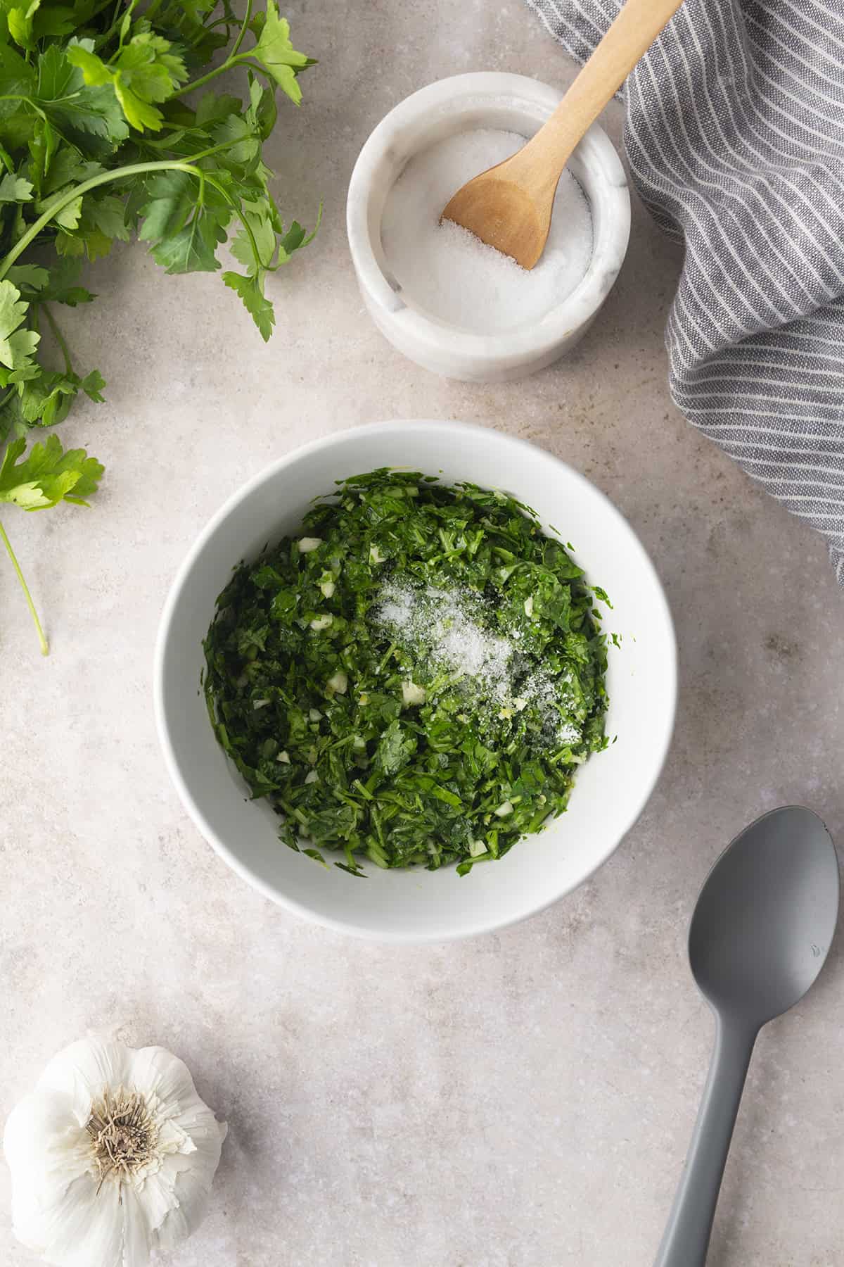 Salt added to bowl