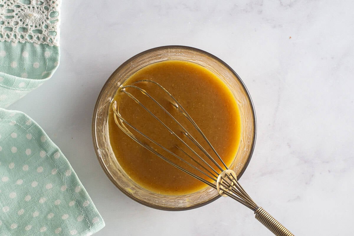 Ham and cheese croissant glaze ingredients after being whisked together.