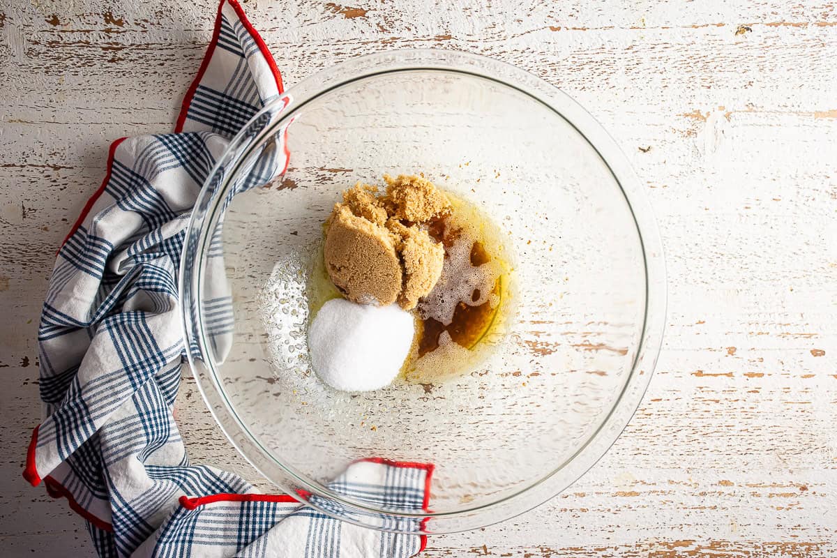 White and brown sugar added to the browned butter.
