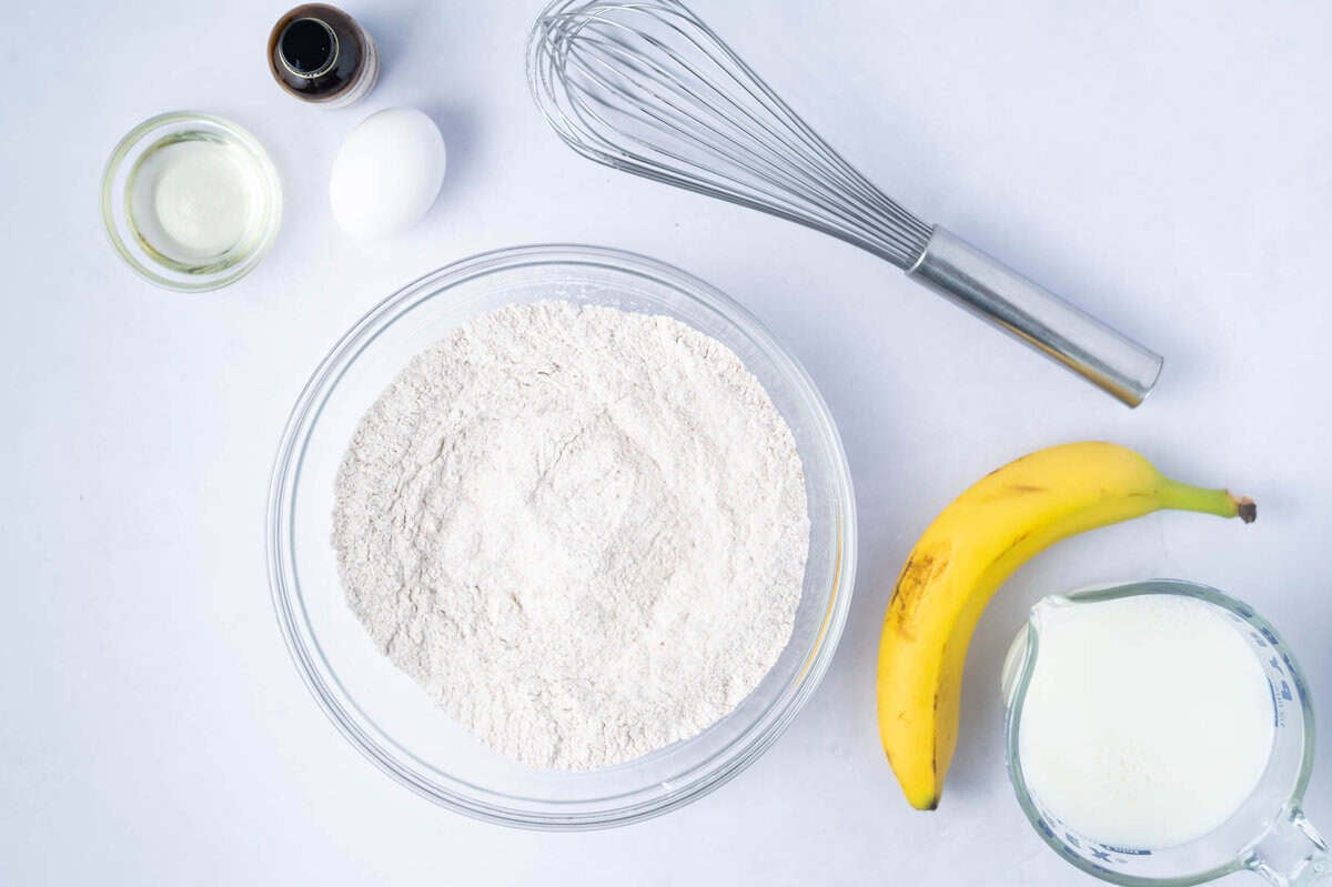 whole wheat flour, all-purpose flour, salt and leaveners whisked together in a bowl