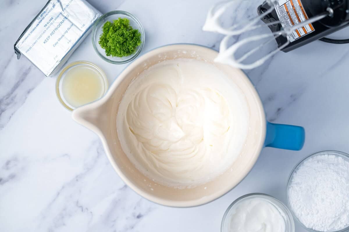 whipped cream in a mixing bowl