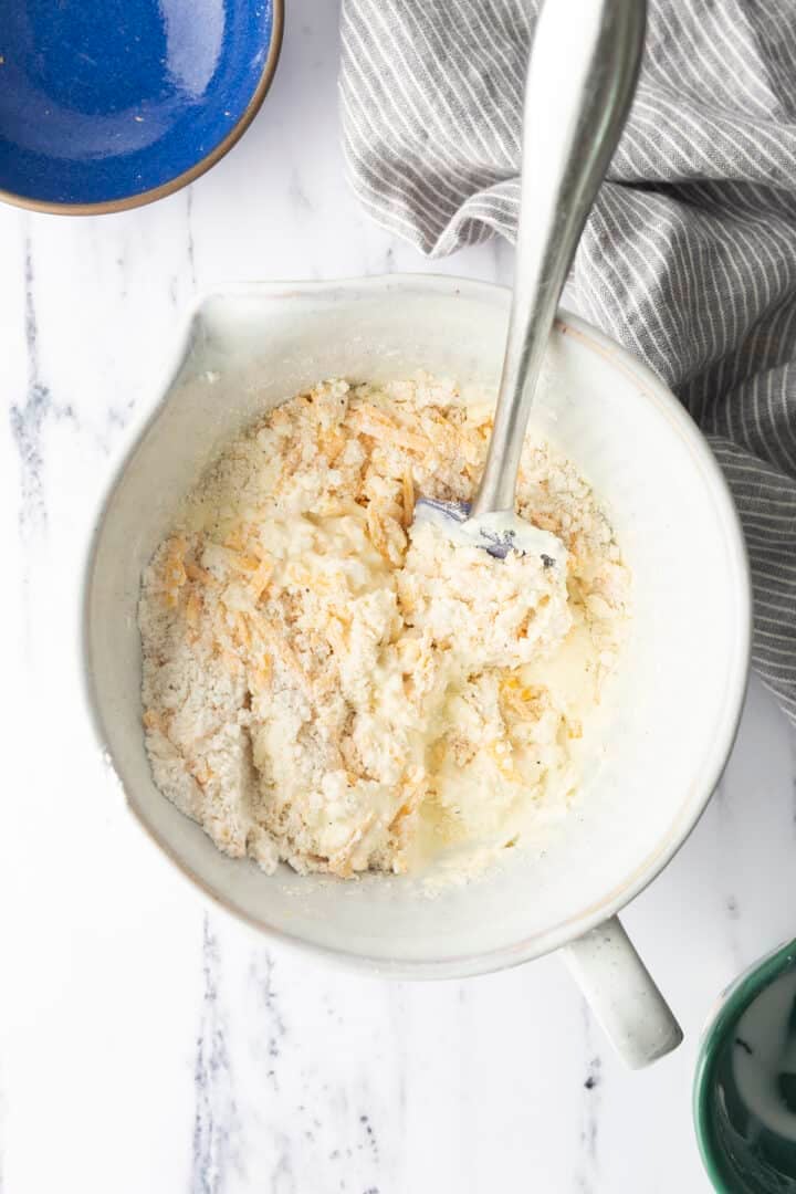 Wet ingredients added to dry