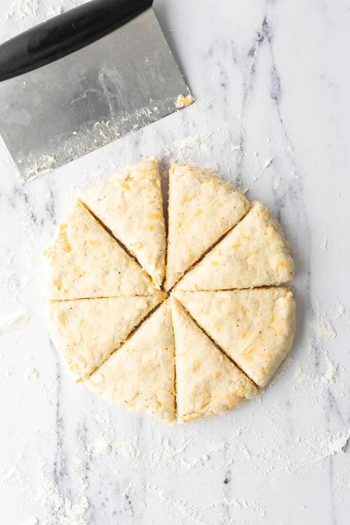 Dough divided into 8 scones